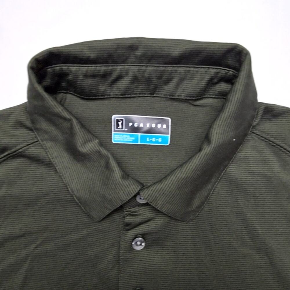 PGA Tour Shirt Long Sleeve Polo Striped Dark Green Mens Large Golf Top - Picture 5 of 8